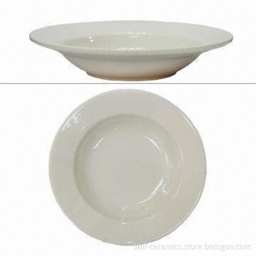 9-inch Wide Rim Ceramic Plate, Ideal for Hotel, CIQ-/FDA-/LFGB-approved